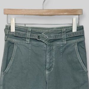 Anthropologie Wrap Waist Paper Bag Crop Pants Slate Green Size 25